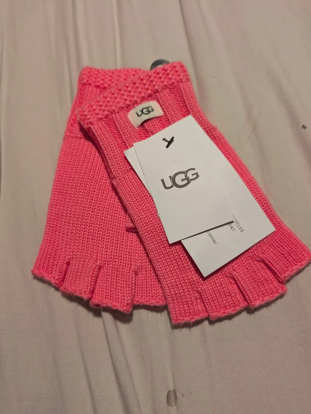 UGG Pink Knit Fingerless Gloves